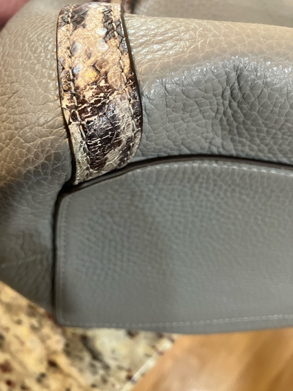 Coach Pebbled Leather Gray Hobo Shoulder Bag with Exotic Snakeskin-Embossed Trim - Picture 11 of 16